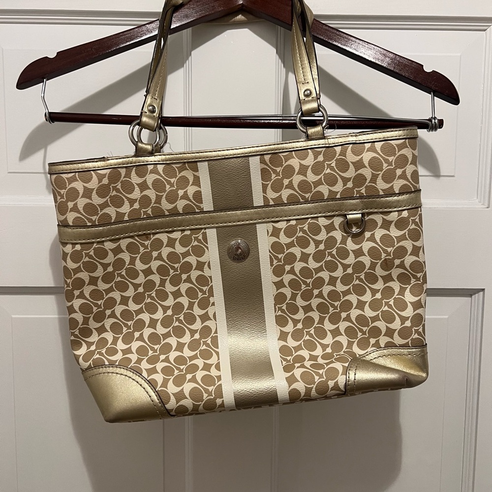 Coach Brown and Gold Signature Tote Bag